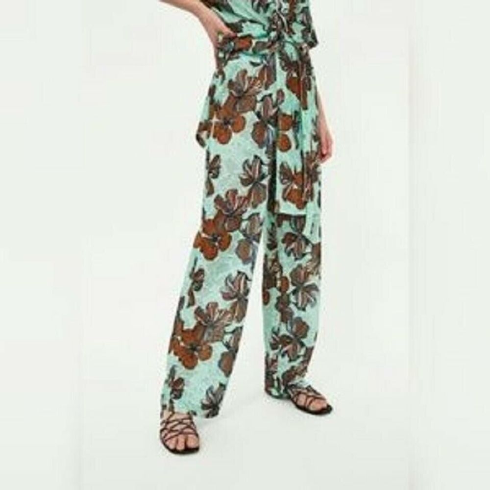 Zara Collection High Waist BrownGreen Floral Pants
